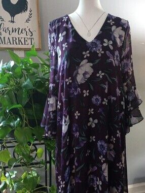 Calvin Klein Floral Dark Purple Dress Size 12